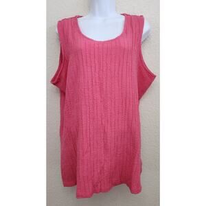 Pink Crinkled Round Neck Sleeveless Top 22W 24W Plus Lightweight Soft Stretchy